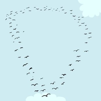 Illustration of a flock of birds in the shape of the letter d