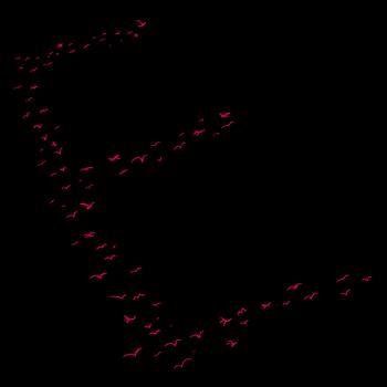 Red flock of birds in the shape of the letter e