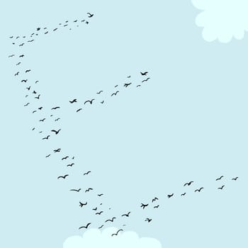 Illustration of a flock of birds in the shape of the letter e