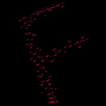 Red flock of birds in the shape of the letter f