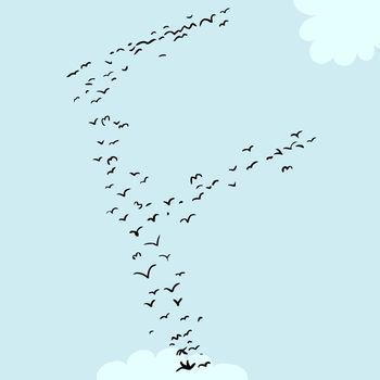 Illustration of a flock of birds in the shape of the letter f