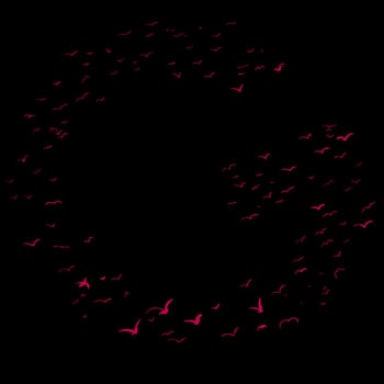 Red flock of birds in the shape of the letter g