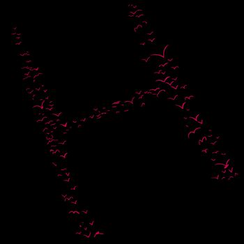 Red flock of birds in the shape of the letter h