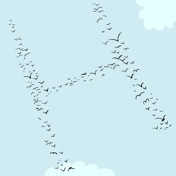 Illustration of a flock of birds in the shape of the letter h