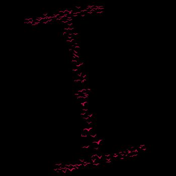 Red flock of birds in the shape of the letter i