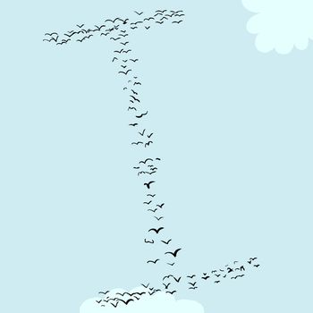 Illustration of a flock of birds in the shape of the letter i