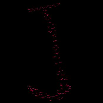 Red flock of birds in the shape of the letter j