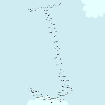 Illustration of a flock of birds in the shape of the letter j
