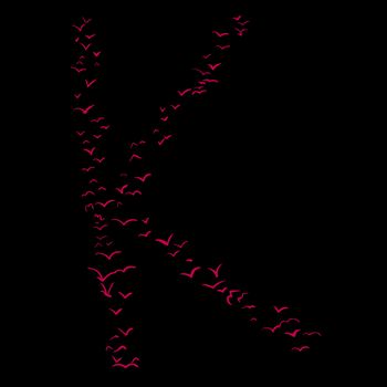 Red flock of birds in the shape of the letter k
