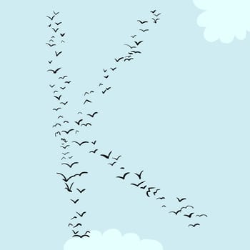 Illustration of a flock of birds in the shape of the letter k