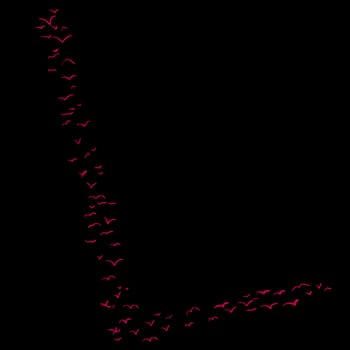 Red flock of birds in the shape of the letter l