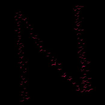 Red flock of birds in the shape of the letter n