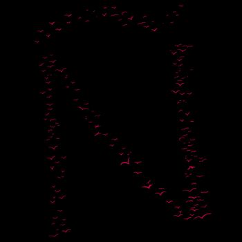 Red flock of birds in the shape of the letter n with tilde
