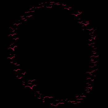 Red flock of birds in the shape of the letter o