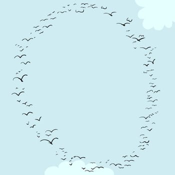 Illustration of a flock of birds in the shape of the letter o