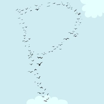 Illustration of a flock of birds in the shape of the letter p
