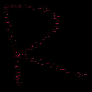 Red flock of birds in the shape of the letter r