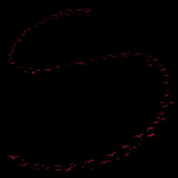 Red flock of birds in the shape of the letter s