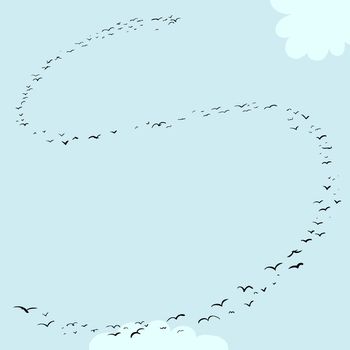 Illustration of a flock of birds in the shape of the letter s
