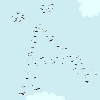 Illustration of a flock of birds in the shape of the diacritical a letter