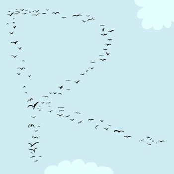 Illustration of a flock of birds in the shape of the letter r