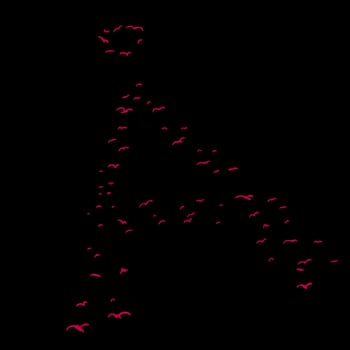 Red flock of birds in the shape of the ringed a letter