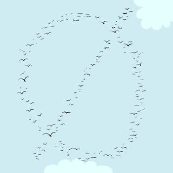 Illustration of a flock of birds in the shape of the letter minuscule o