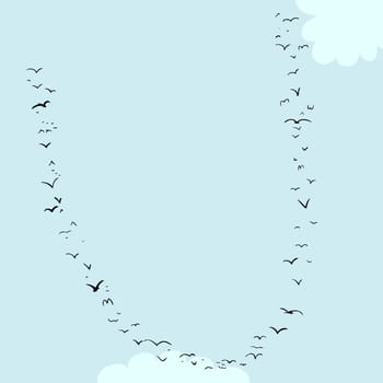 Illustration of a flock of birds in the shape of the letter u