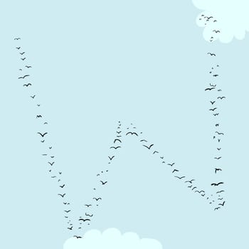 Illustration of a flock of birds in the shape of the letter w