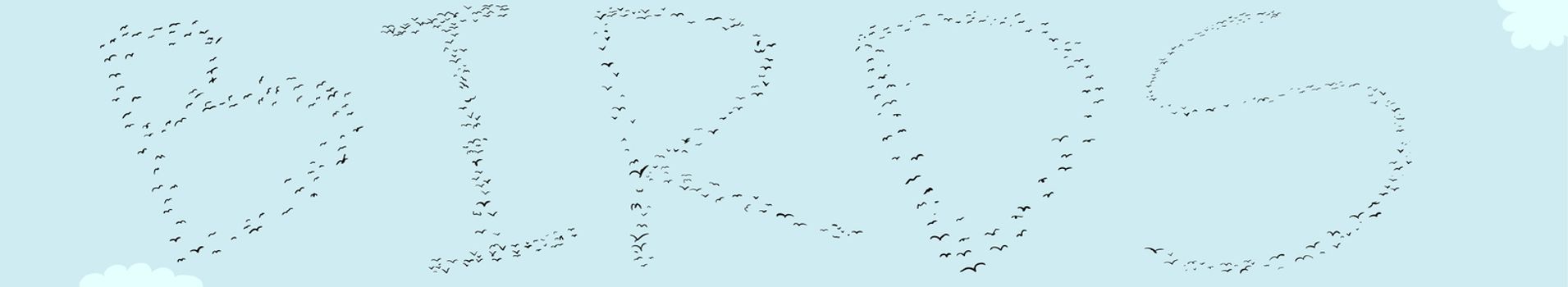 Illustration of flock of birds as letters in sky