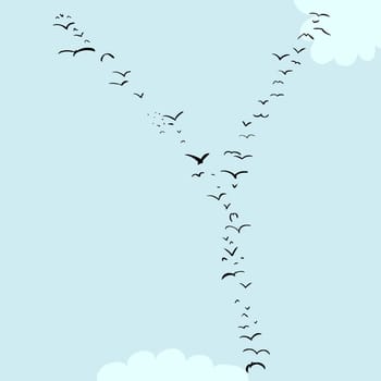 Illustration of a flock of birds in the shape of the letter Y