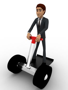 3d man drive scooter concept on white background, front angle view