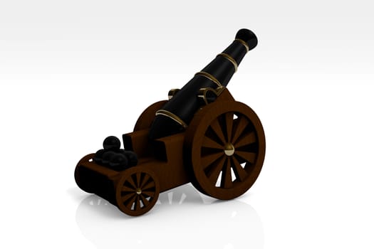 Medieval artillery gun on a wooden carriage isolated on white background