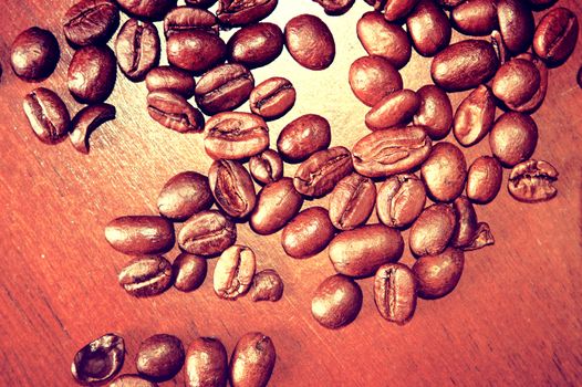 Coffee beans close up. Instagram vintage picture.