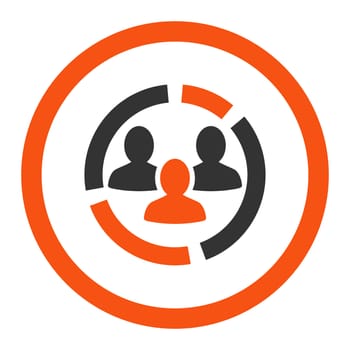 Demography diagram glyph icon. This rounded flat symbol is drawn with orange and gray colors on a white background.