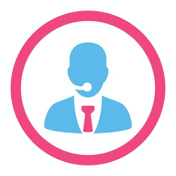 Call center operator glyph icon. This rounded flat symbol is drawn with pink and blue colors on a white background.