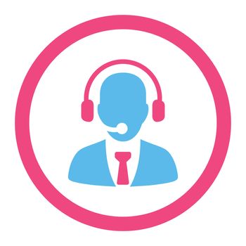 Call center glyph icon. This rounded flat symbol is drawn with pink and blue colors on a white background.