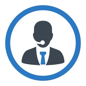 Call center operator glyph icon. This rounded flat symbol is drawn with smooth blue colors on a white background.