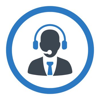 Call center glyph icon. This rounded flat symbol is drawn with smooth blue colors on a white background.