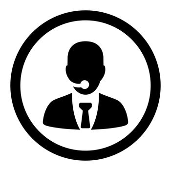 Call center operator glyph icon. This rounded flat symbol is drawn with black color on a white background.