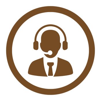 Call center glyph icon. This rounded flat symbol is drawn with brown color on a white background.