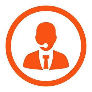 Call center operator glyph icon. This rounded flat symbol is drawn with orange color on a white background.