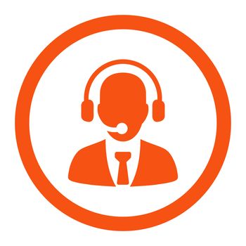 Call center glyph icon. This rounded flat symbol is drawn with orange color on a white background.