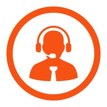 Support chat glyph icon. This rounded flat symbol is drawn with orange color on a white background.