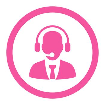 Call center glyph icon. This rounded flat symbol is drawn with pink color on a white background.