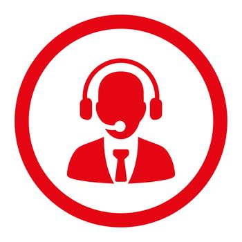 Call center glyph icon. This rounded flat symbol is drawn with red color on a white background.