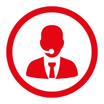 Call center operator glyph icon. This rounded flat symbol is drawn with red color on a white background.