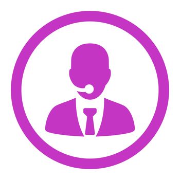 Call center operator glyph icon. This rounded flat symbol is drawn with violet color on a white background.