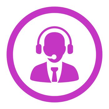 Call center glyph icon. This rounded flat symbol is drawn with violet color on a white background.