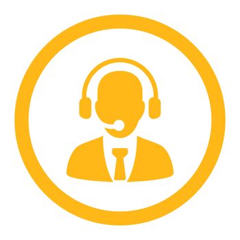Call center glyph icon. This rounded flat symbol is drawn with yellow color on a white background.